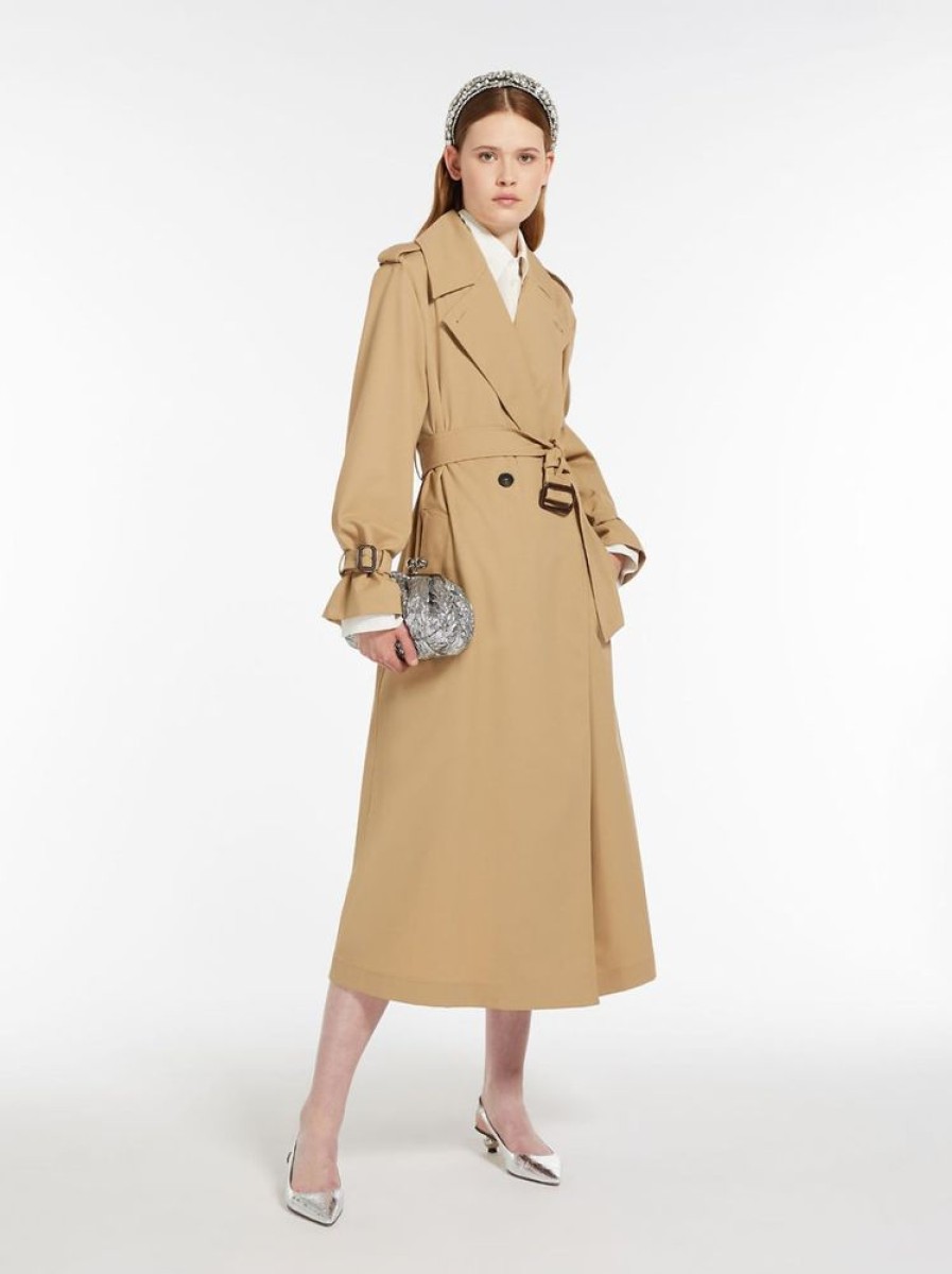 Capispalla Le Chicche | Max Mara Weekend Trench Doppiopetto In Gabardina Antigoccia Beige T. 42