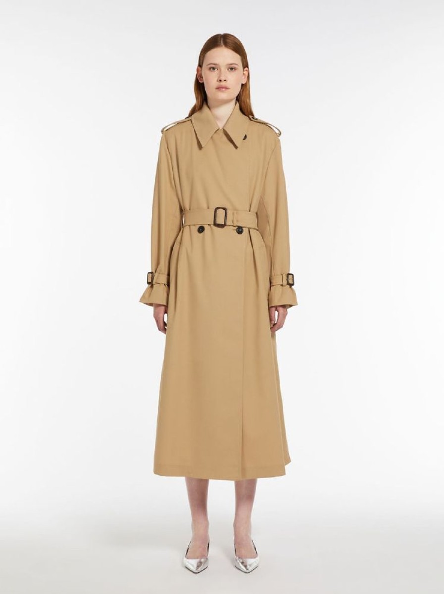 Capispalla Le Chicche | Max Mara Weekend Trench Doppiopetto In Gabardina Antigoccia Beige T. 42