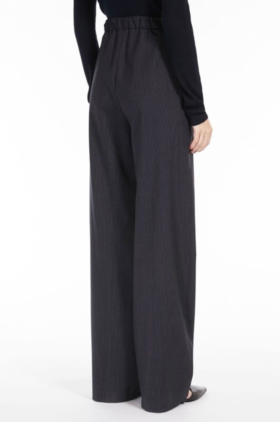 Abbigliamento Le Chicche | Max Mara Studio Pantalone Fluido In Gabardina Gessata Blu T. 42