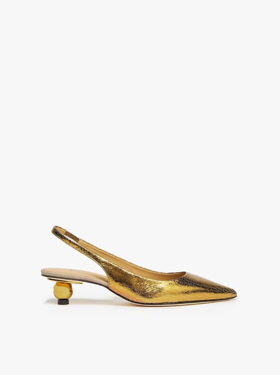 Scarpe Le Chicche | Max Mara Weekend Slingback In Pelle Laminata Oro N. 37