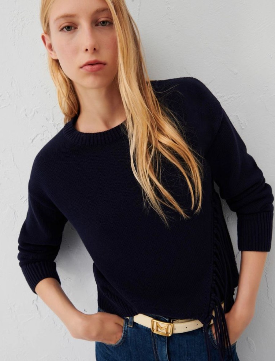 Abbigliamento Le Chicche | Marella Maglia In Cotone Con Frange Blu T. 42