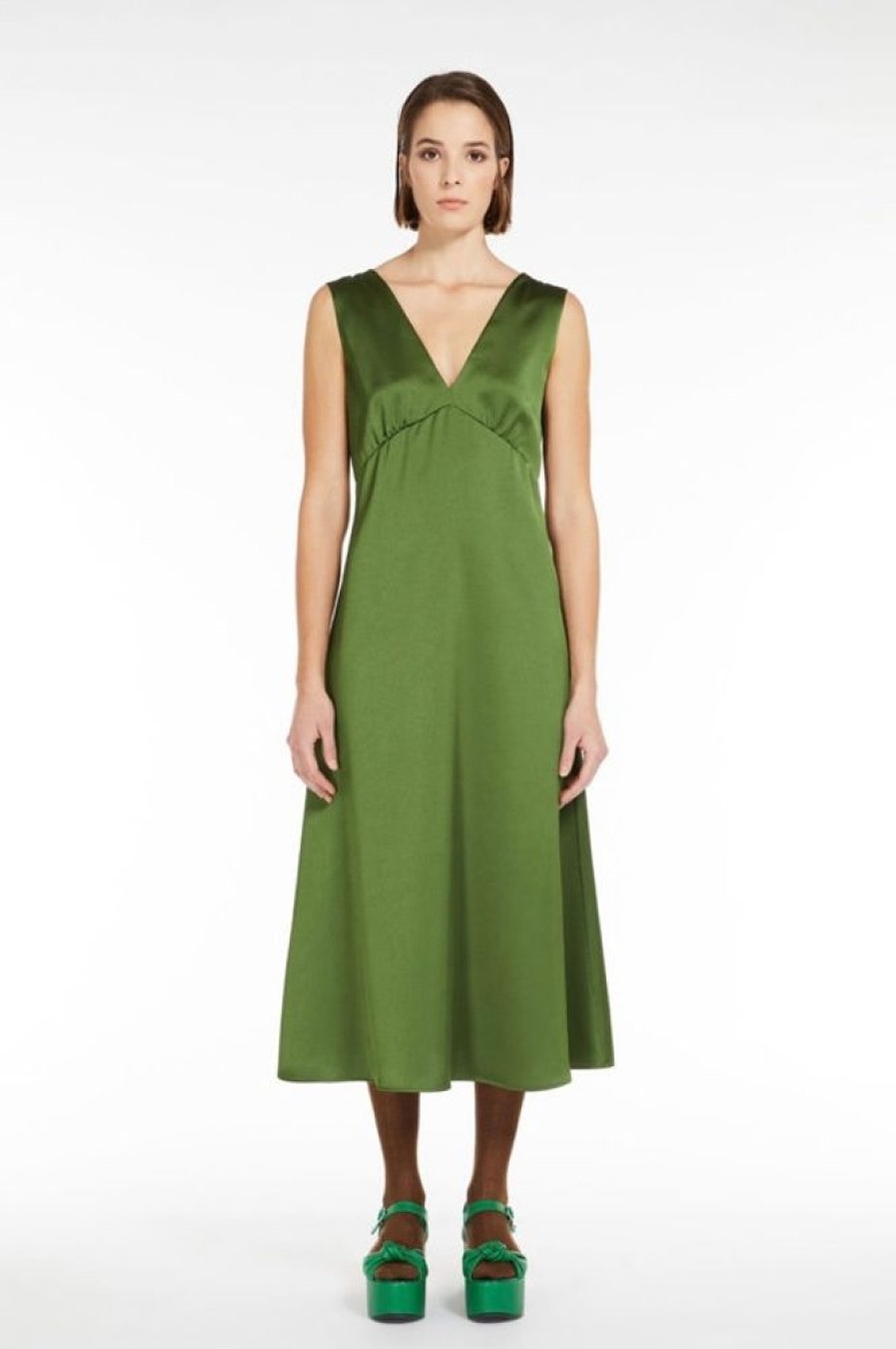 Abbigliamento Le Chicche | Max Mara Weekend Abito Svasato In Raso Verde T. 42