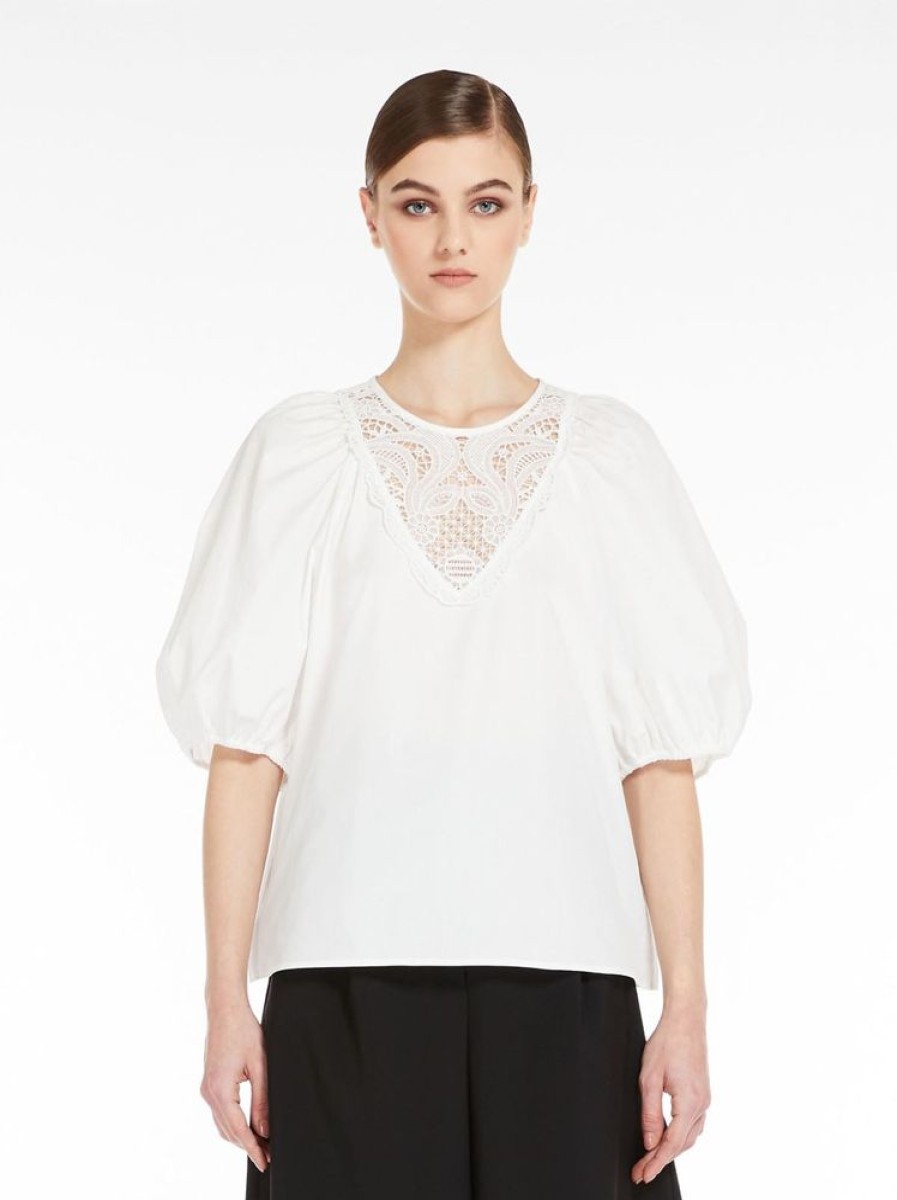 Abbigliamento Le Chicche | Max Mara Weekend Blusa In Popeline Con Ricamo Bianco Ottico T. 42