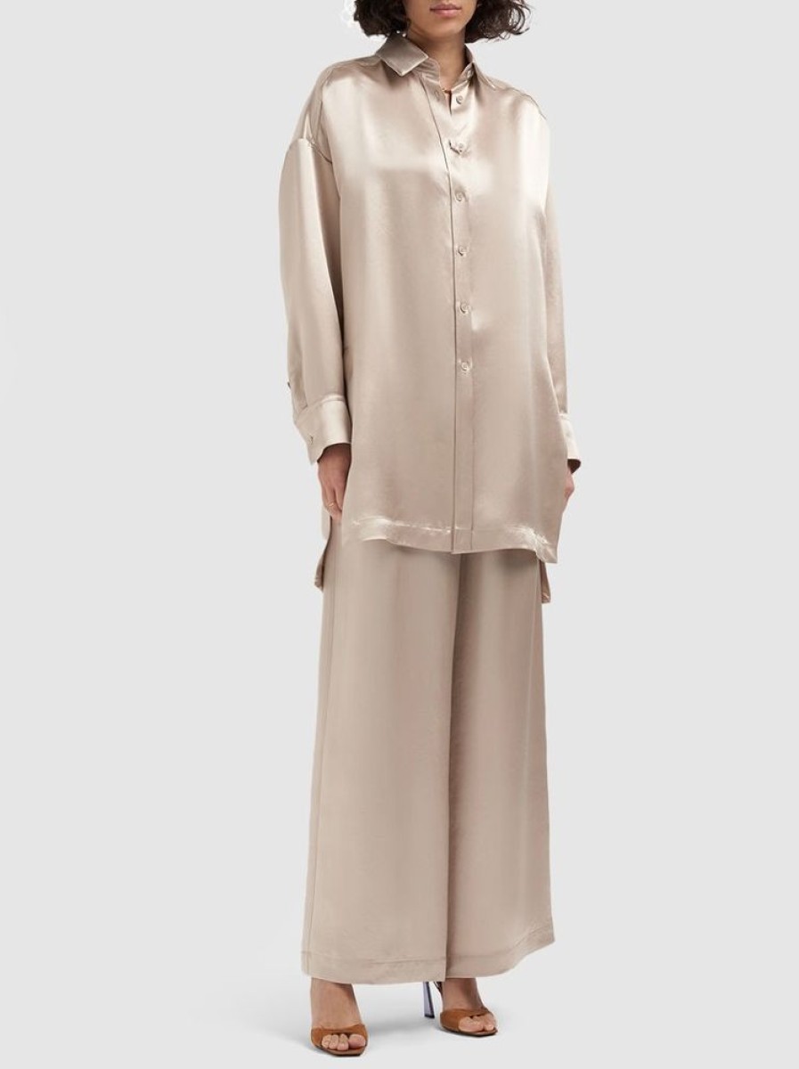 Abbigliamento Le Chicche | Max Mara Leisure Pantaloni Wide Leg In Satin Oro T. 42