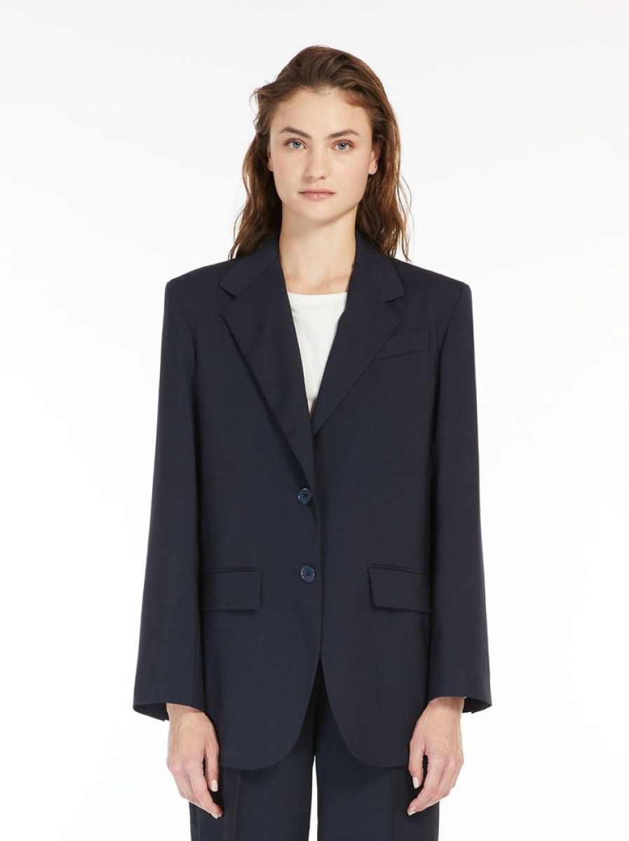 Capispalla Le Chicche | Max Mara Weekend Blazer In Tela Di Lana Blu Notte T. 42