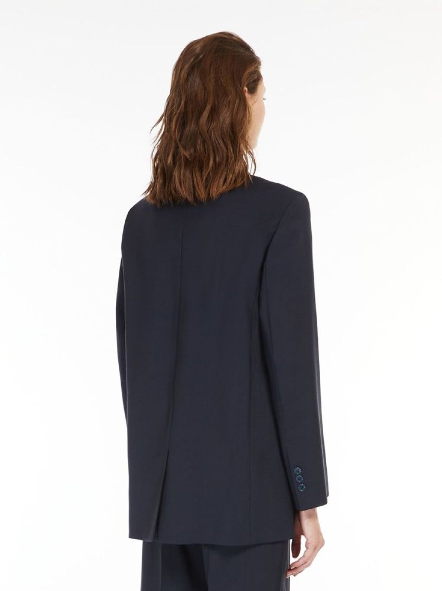 Capispalla Le Chicche | Max Mara Weekend Blazer In Tela Di Lana Blu Notte T. 42