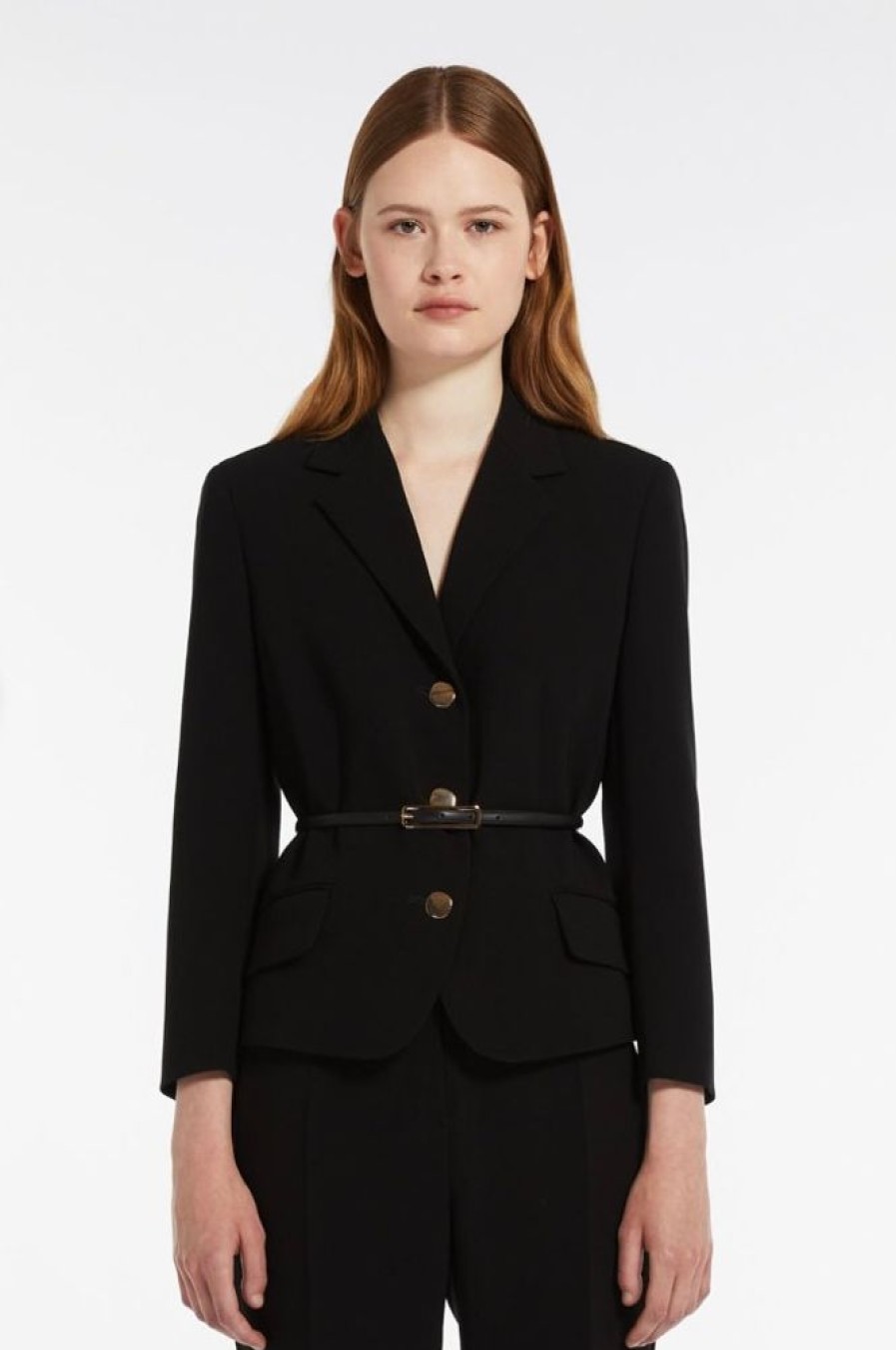 Capispalla Le Chicche | Max Mara Studio Blazer In Cady Con Cintura Nero T. 42