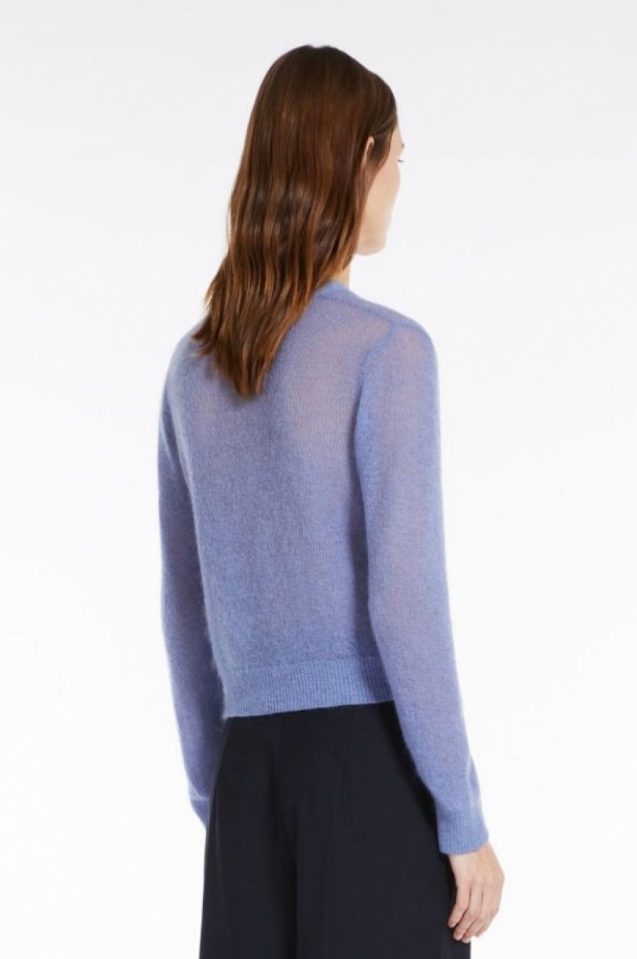 Abbigliamento Le Chicche | Max Mara Studio Cardigan In Garza Mohair Azzurro T.42