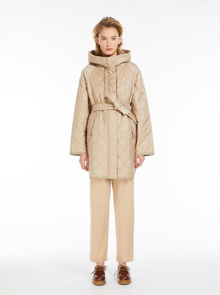 Capispalla Le Chicche | Max Mara Weekend Parka Con Cappuccio In Tessuto Antigoccia Sabbia T. 42