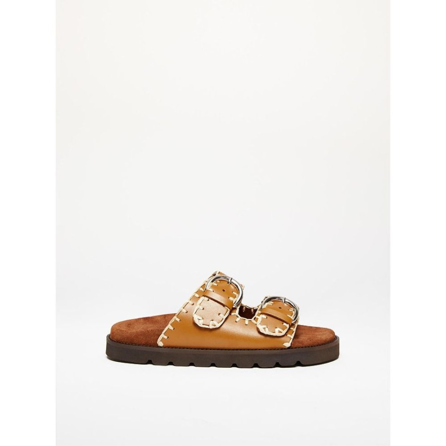 Scarpe Le Chicche | Max Mara Weekend Sandalo Fussbett Con Tomaia In Cuoio N. 37