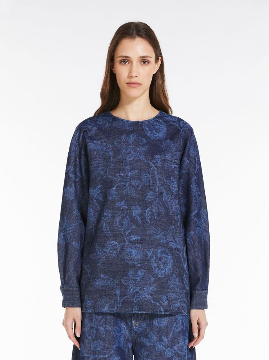 Abbigliamento Le Chicche | Max Mara Weekend Blusa In Denim A Fiori Blu T. 42