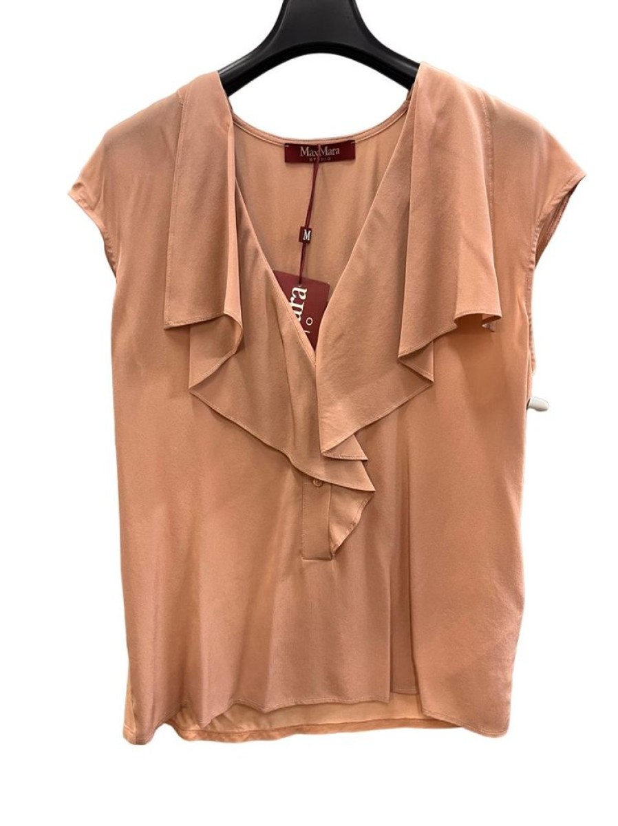 Abbigliamento Le Chicche | Max Mara Studio Camicia Crepe De Chine Ruffle Cipria/Beige