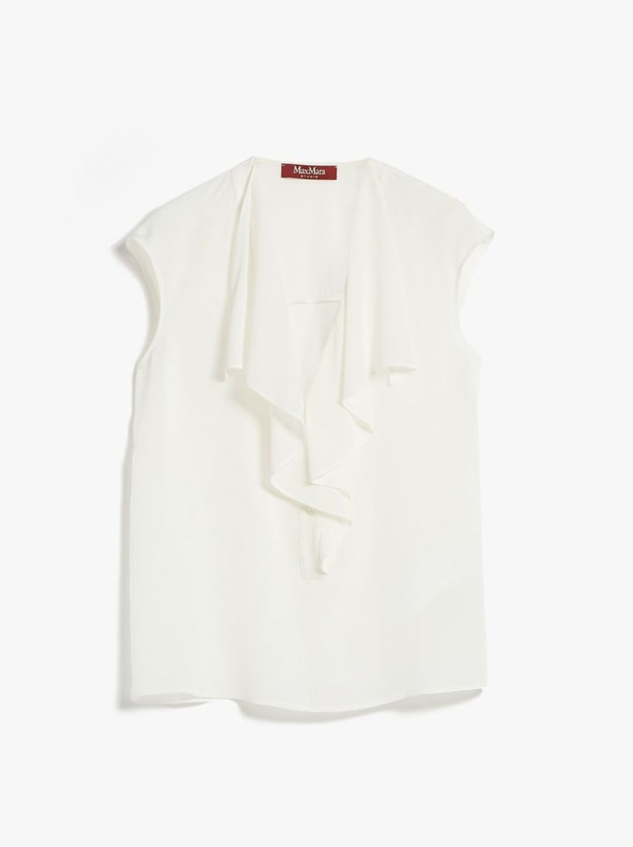 Abbigliamento Le Chicche | Max Mara Studio Camicia Crepe De Chine Ruffle Cipria/Beige