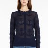 Abbigliamento Le Chicche | Max Mara Studio Cardigan In Garza Mohair Jacquard Blu T. 42