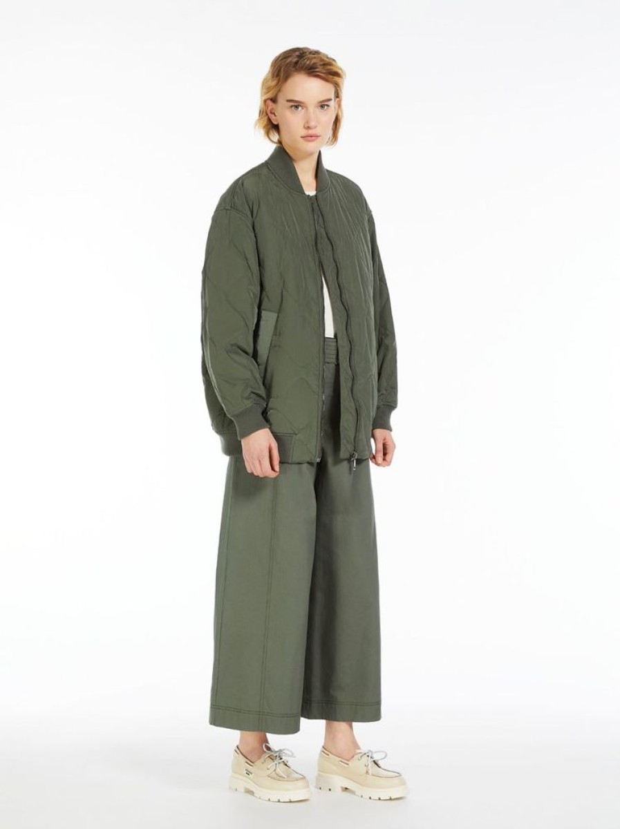 Capispalla Le Chicche | Max Mara Weekend Bomber In Tessuto Antigoccia Verde Kakit. 42