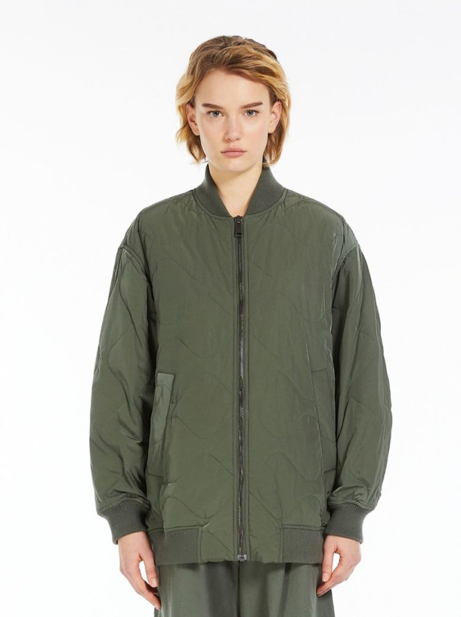 Capispalla Le Chicche | Max Mara Weekend Bomber In Tessuto Antigoccia Verde Kakit. 42